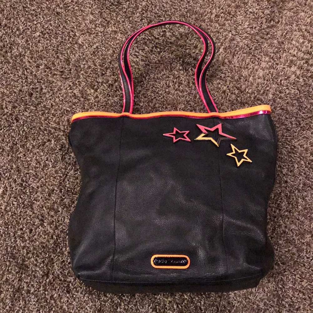Betsey Johnson Black Leather with Neon Stars Tote